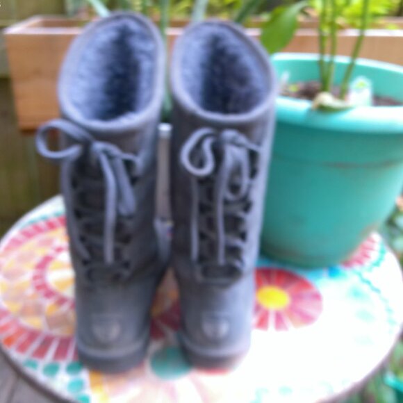 Bear Paw Gray Genuine Suede Boots w/ Ties - Picture 1 of 5